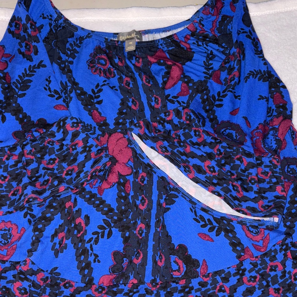 Style and co Blue and Red Floral Blouse